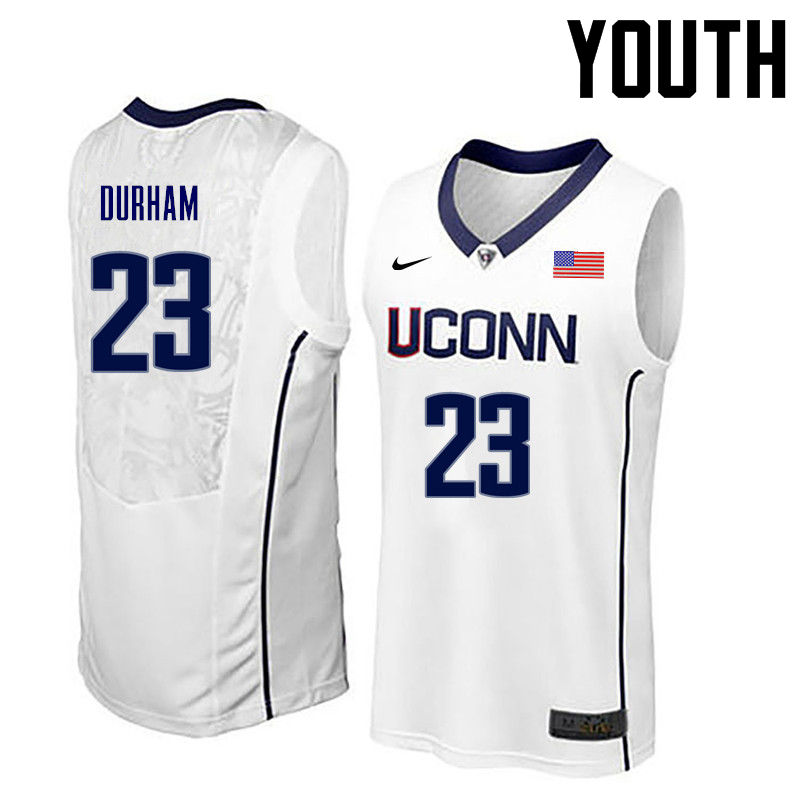 Youth Uconn Huskies #23 Juwan Durham College Basketball Jerseys-White - Click Image to Close